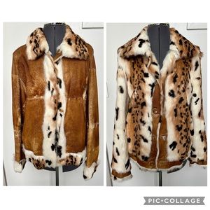 VINTAGE 1990s STEFANIA SARLE REVERSIBLE BROWN LEATHER DYED RABBIT FUR JACKET 10